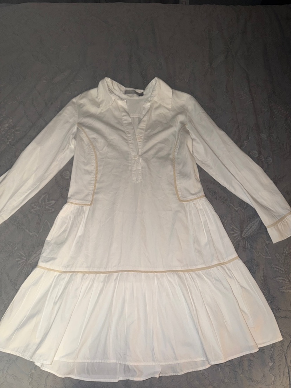 Goretty Medina White Long Sleeve Tiered Shirt Dress Large